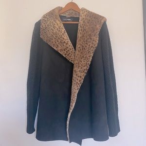 Fashion Nova | Leopard Knit & Suede Black Cardigan